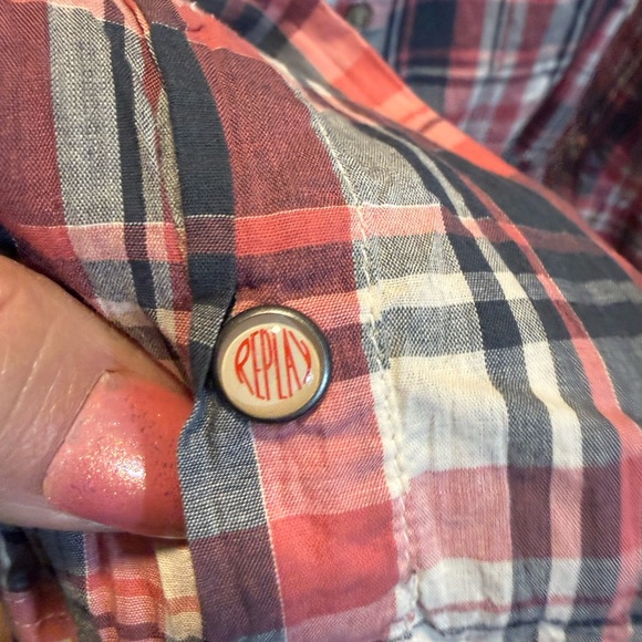 Replay Red and White Plaid Button Down Shirt - Picture 5 of 8